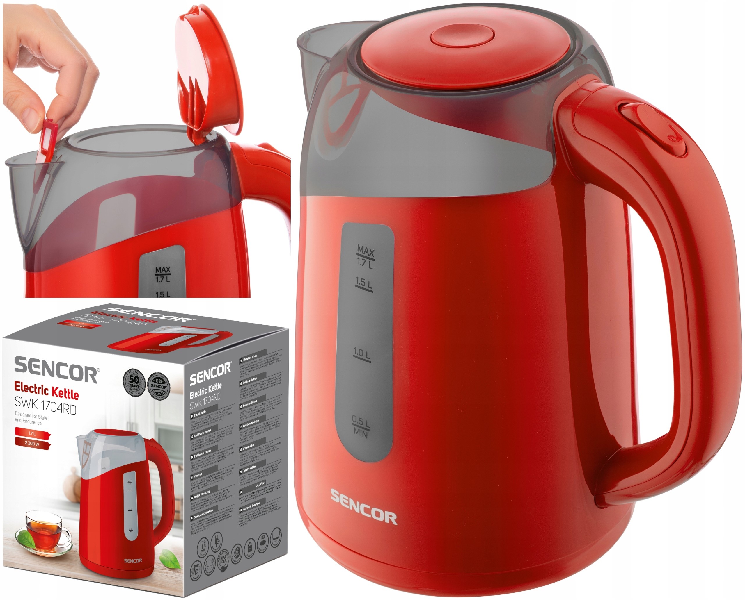 Sencor SWK 1704RD rýchlovarná kanvica 2200 W 1,7 l červená